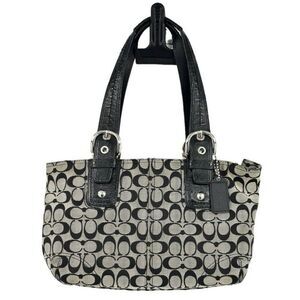 COACH SOHO SIGNATURE TOTE SATCHEL SHOULDER BAG 13117 BLACK WHITE Y2K DESIGNER